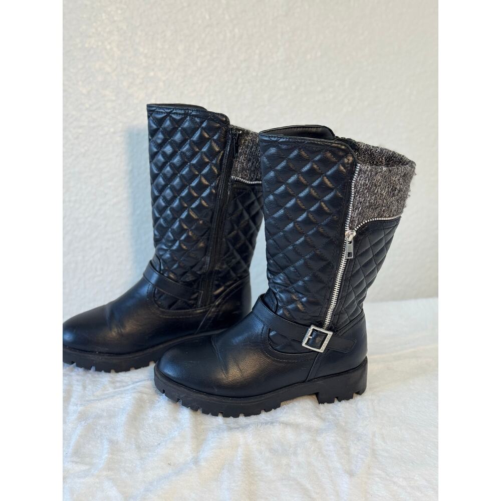 BCBG Black Quilted Kids Boots with Faux Fur Cuff